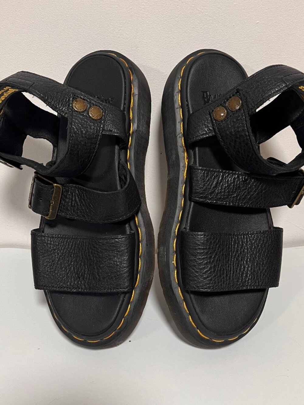 Dr. Martens Gryphon Quad Pisa Leather Platform Sandals Black Women’s 8 EU 39